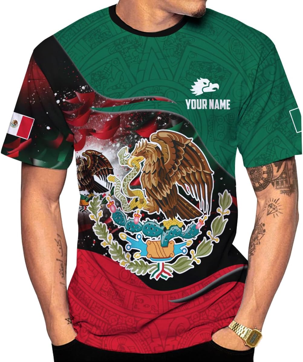 Mostefy Personalized Name Mexican Shirts 3D Customized Mexico Shirt US Flag, Mexican Shirts for Women Unisex