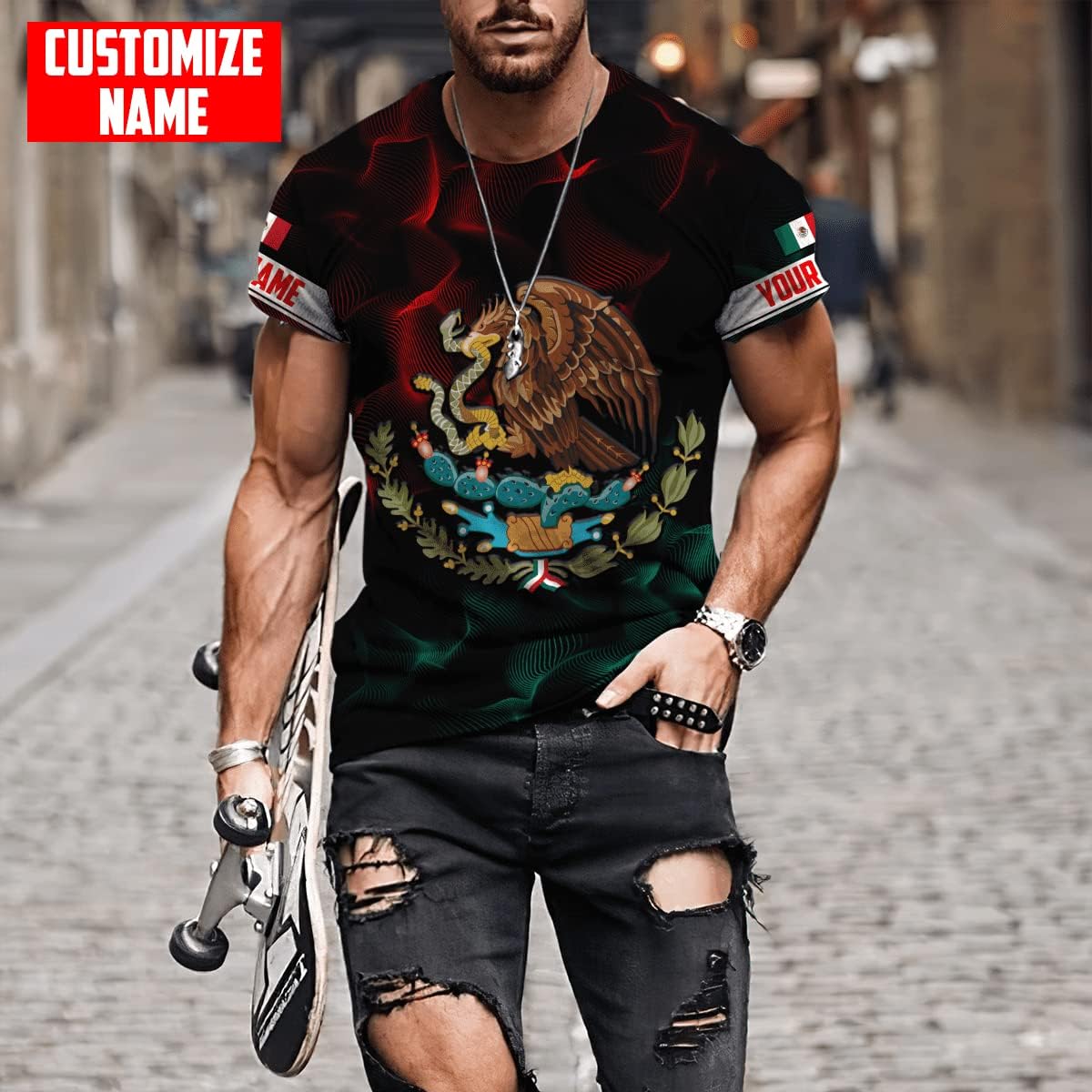 Personalized Name Mexican Hoodie 3D, Customized Mexican Hoodies for Men, Unisex Mexico Hoodie, Mexico Hoodies for Men, Mexico Flag Unisex Hoodie, Zip Hoodie, Sweatshirt, T shirt, Multicolor, 5X-Large
