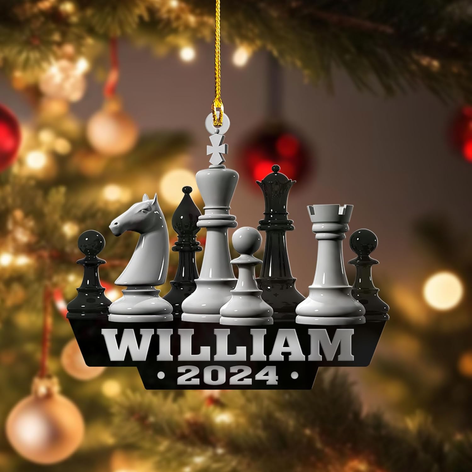 Mostefy Personalized Chess Ornament 2024, Chess Christmas Ornament, Name Chess Board Ornaments,Custom Ornament for Chess Player, King and Queen Chess Ornament (Style 2)