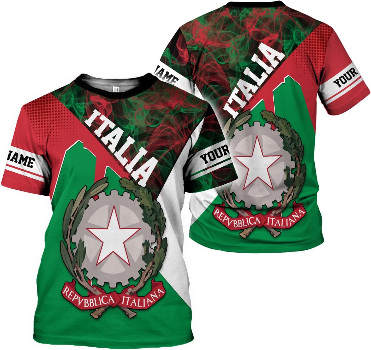 Ligthuy Personalized Name Italy Shirt 3D, Custom Italian Shirt Flag for Men and Women, Italia Shirt Soccer Unisex Size