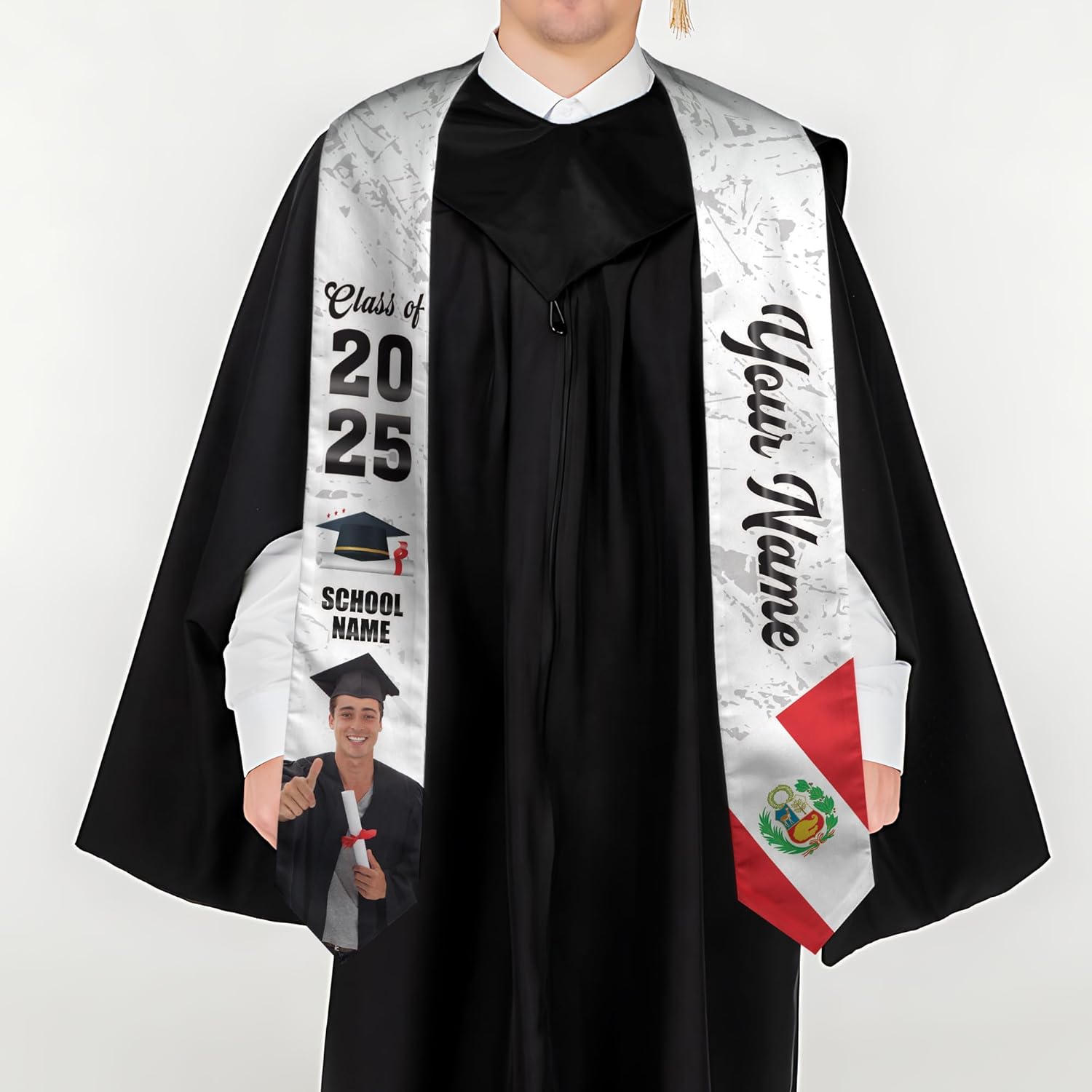 Pretyprints Peruvians Graduation Sash, Peru Graduation Stole Custom Personalized Peruvians American Flag Graduation Sash 2025