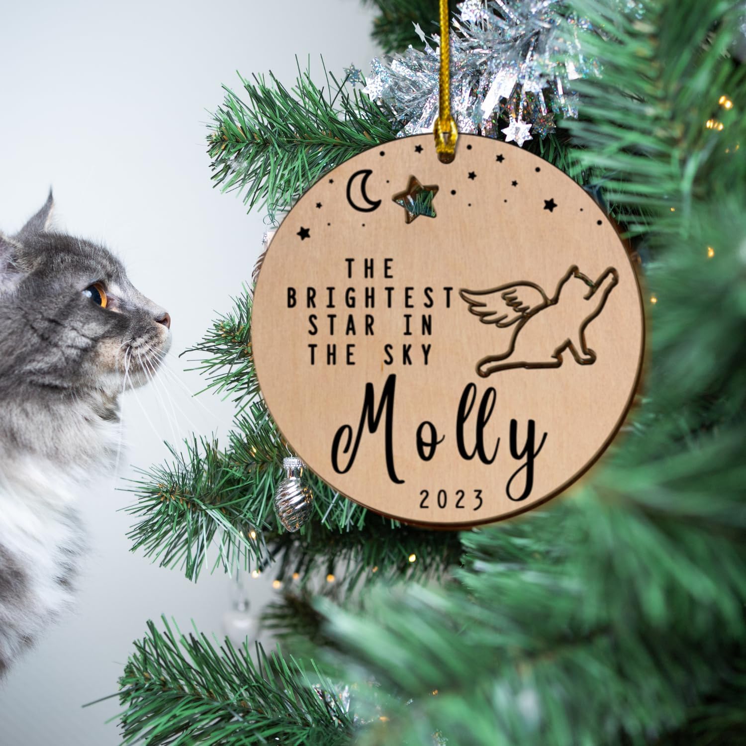 MAPrints Personalized Cat Christmas Ornaments, Cat First Christmas Wood Ornaments, Gifts for Cat Lovers, Cat Memorial Ornament, Forever Loved Cat Keepsake, Cat Loss Gifts (CAT 19)
