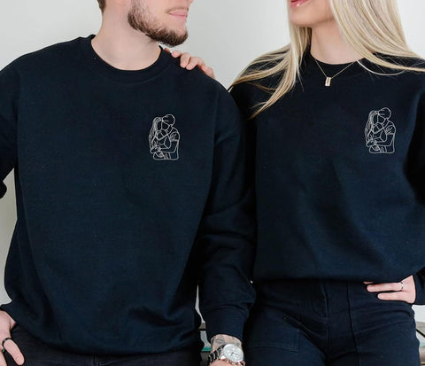 Leeprints Personalized Couple Embroidered Sweatshirt, Roman Numeral Anniversary For Couples Matching Gifts With Initial Heart