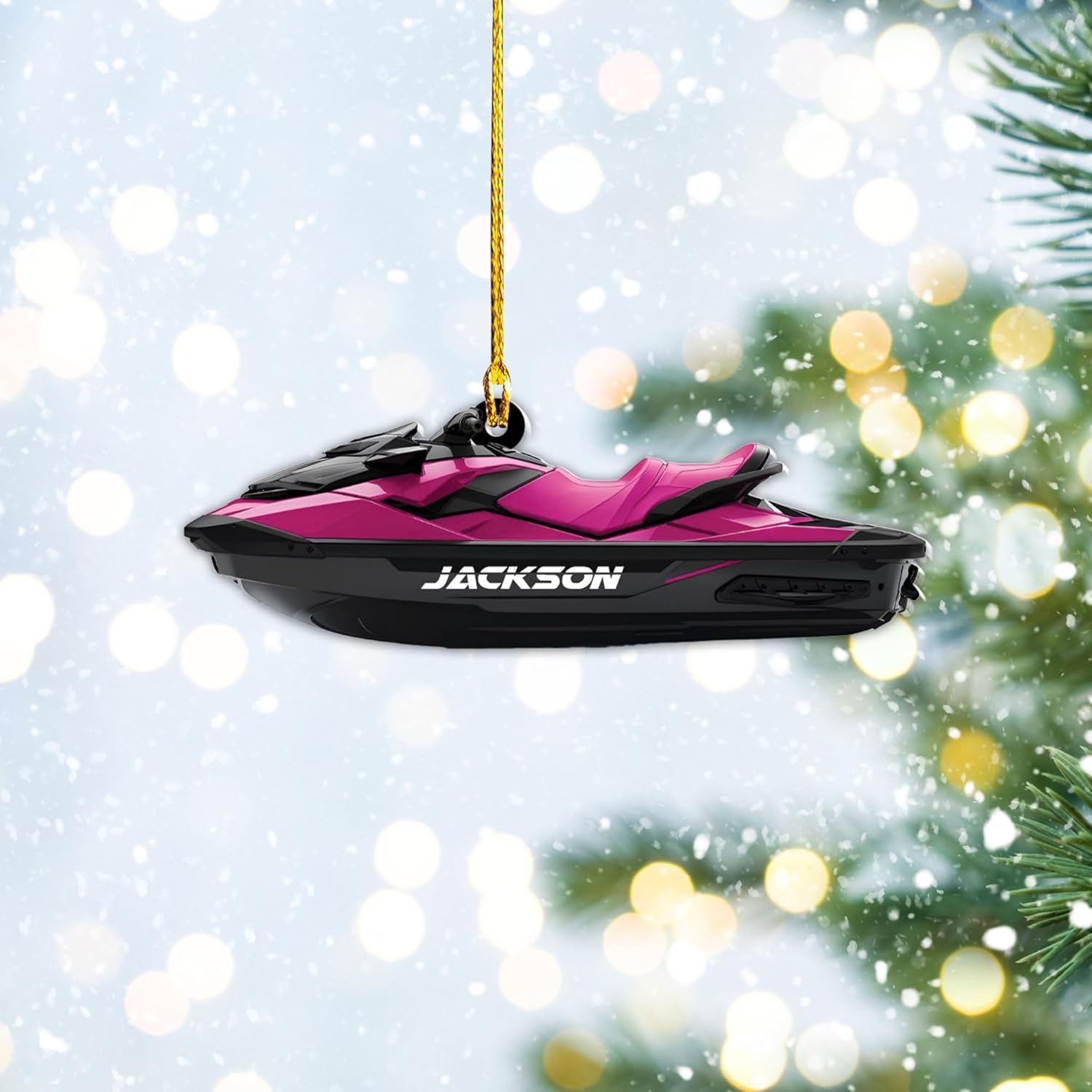 AOVL Custom Jet Ski Ornaments 2024 Jet Boat Ski Christmas Ornament Skiing Jet Boat Christmas Tree Ornament Gift for Watercraft Lovers Speed Boat Ornaments (JK9)