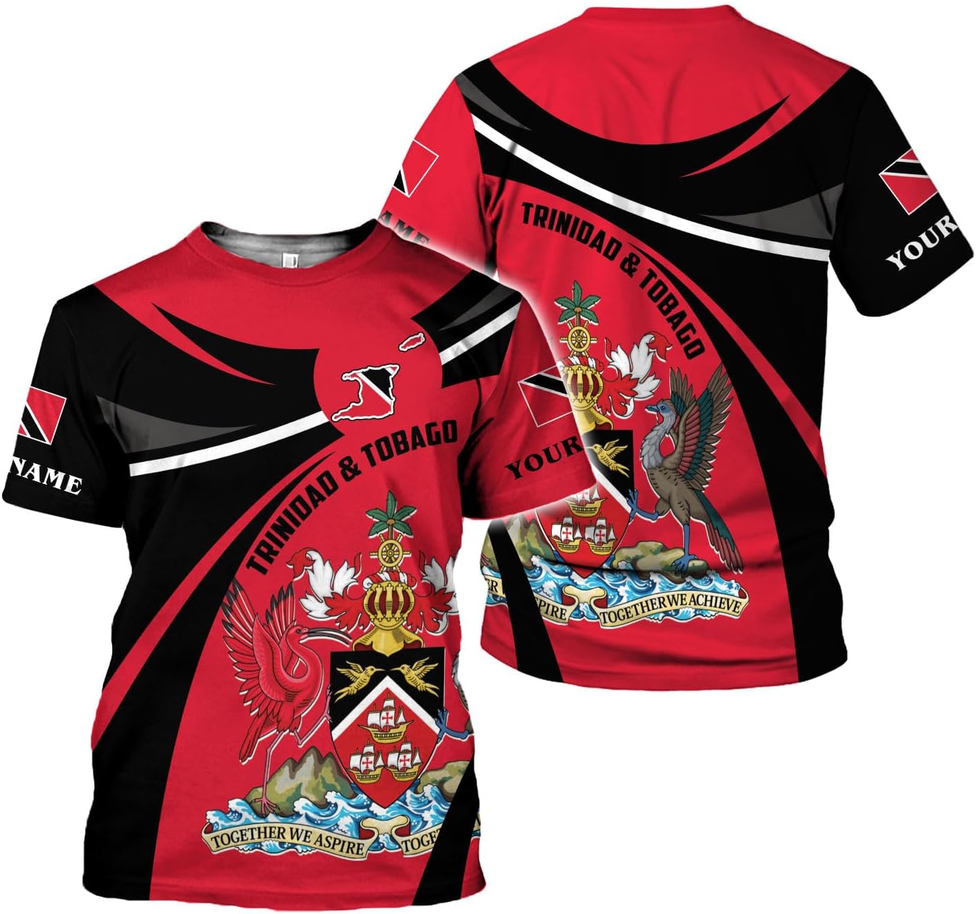 Vybonz Personalized Trinidad & Tobago Hoodie 3D Trinidad and Tobago Coat of Arms Flag Sweatshirt Trinidad Pride Zip Hoodie