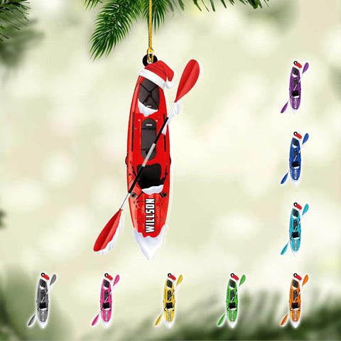 Pretyprints Personalized Kayaking Christmas Ornaments, Custom Name Christmas Kayak Ornaments for Christmas Tree, Kayak Ornament Christmas Decorations for Kayakers, Kayaking Lover (Style 5)