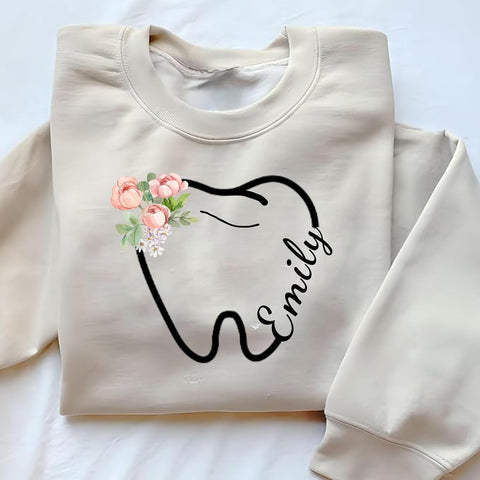 Suseaz Personalized Dentist Embroidered Sweatshirt Dental Assistant Shirt Gift Dental Hygienist Crewneck Graphic Pullover