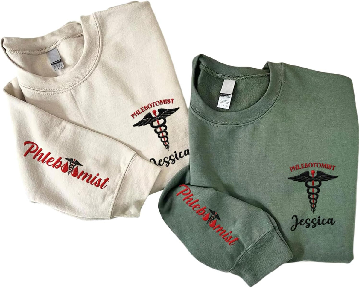 Custom Phlebotomy Technician Embroidered Sweatshirts, Phlebotomy Tech Hoodie, Phlebotomy T-shirts Gift For New Phlebotomist