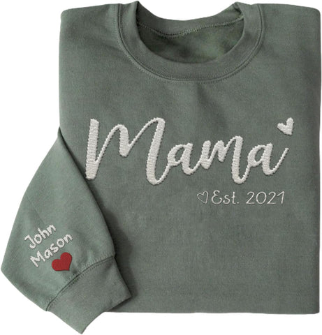 Custom Mama Crewneck Sweatshirt Personalized Mom Est 2024 Sweater with Kids Names Customized Gifts for Mothers Day (Cotton, SS30)