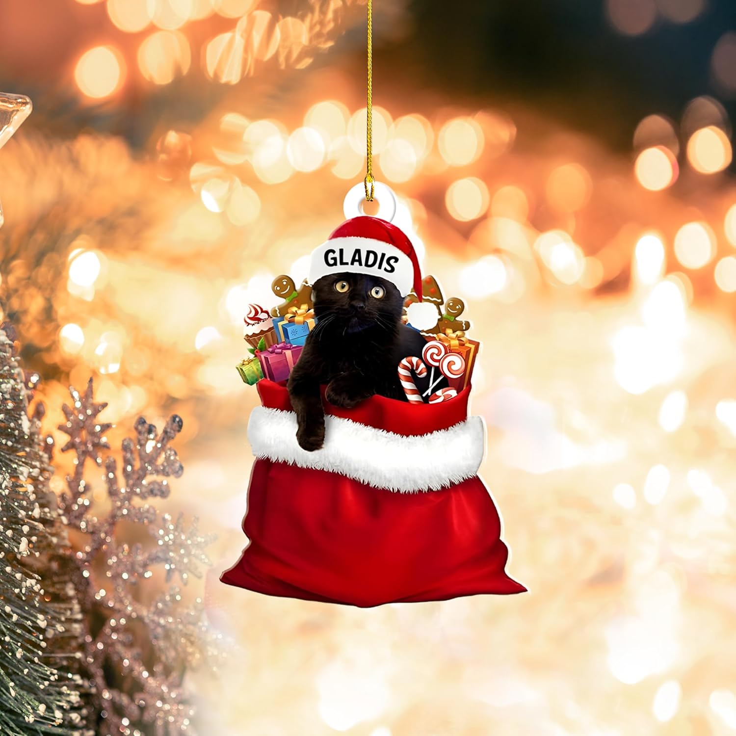 Personalized Black Cat Christmas Ornament 2024, Custom Black Cat Ornament, Black Cat Tree Ornament, Black Cat Ornaments for Christmas Tree, Black Cat Ornaments Black Cat Gift for Xmas Decor (Cat 2)