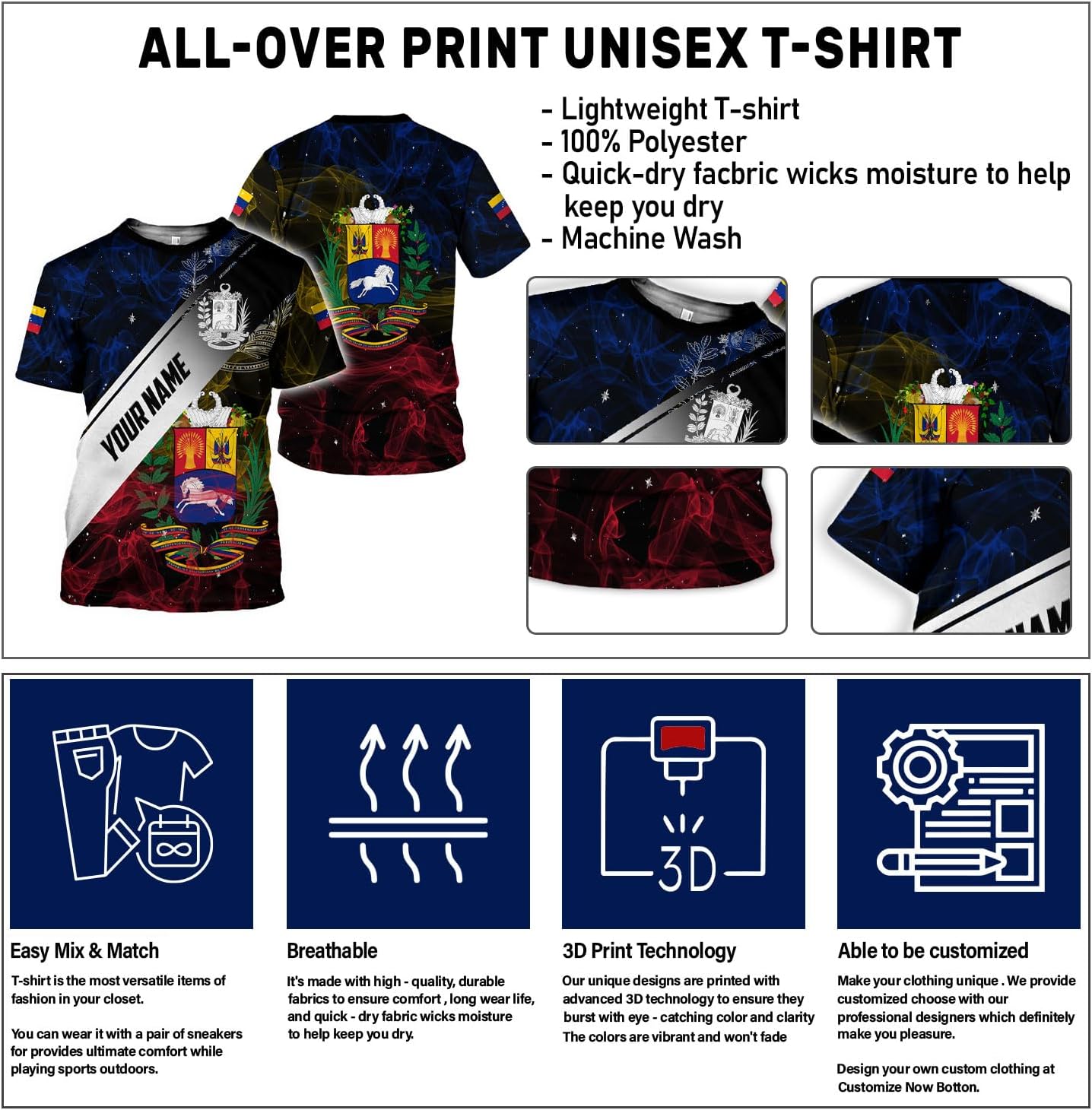 Royal Fight Personalized Coat of Arms Shirt with Venezuela Flag - Pride Shirts for Men & Women