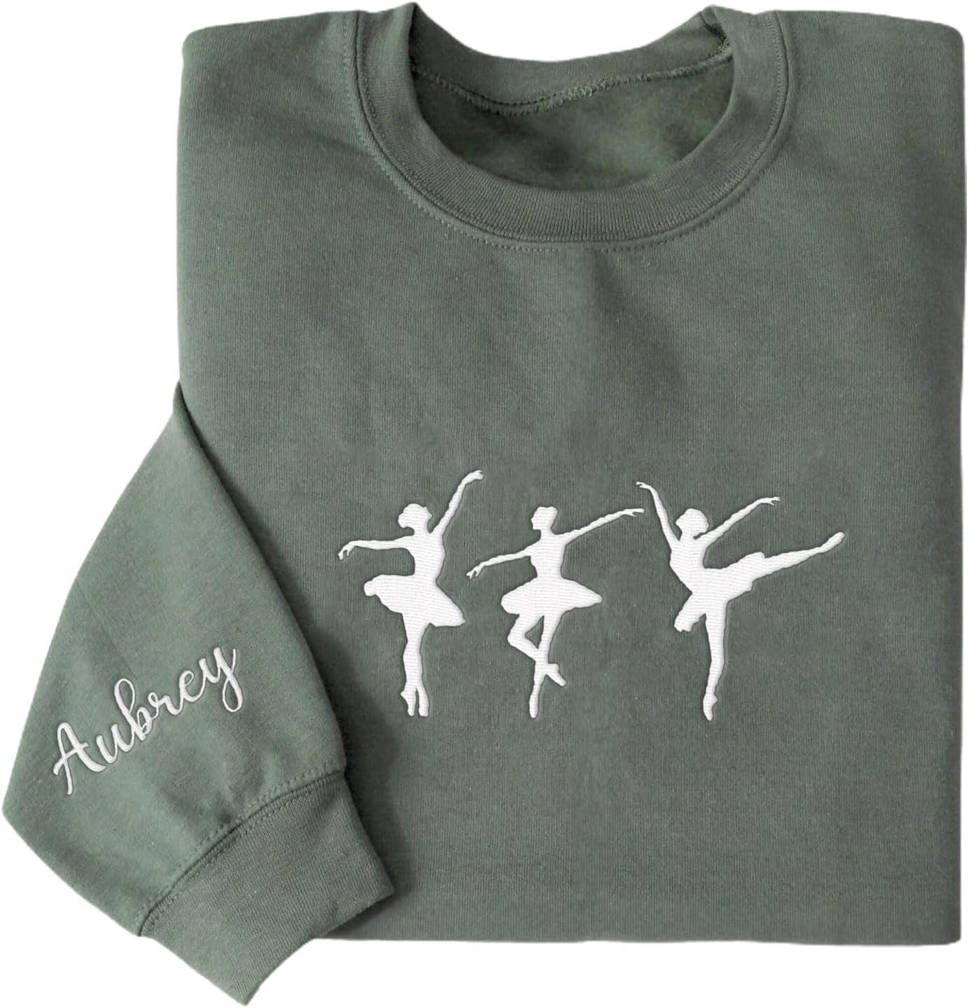 Suseaz Personalized Embroidered Ballet Dancing Sweatshirt Ballerina Dancer Pullover Hoodie Dance Girl Heart Beat Hoodie