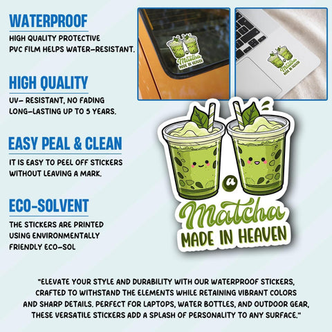 3PCS Matcha Latte a Matcha Made in Heaven 3" Sticker, Green Tea Cups Gifts Funny Matcha Made in Heaven Waterproof Stickers Green Tea Lover Vinyl Car Decal for Laptop Water Bottle Toolbox Phone Case
