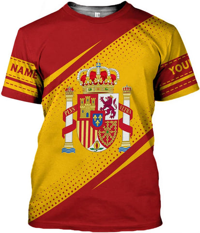 MoonArt Personalized Spain Shirt Custom Spain Espana Flag Shirts for Men and Women, Spain Spanish Pride