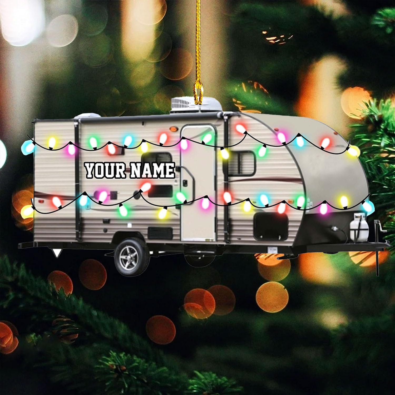 Personalized Travel Trailer Camping Backpacked Ornament Shaped Print Flat Two Sided Mica Plastic Family Custom Name Christmas Tree Hanging Pine Decorations for Couple Friends (1, CP12)