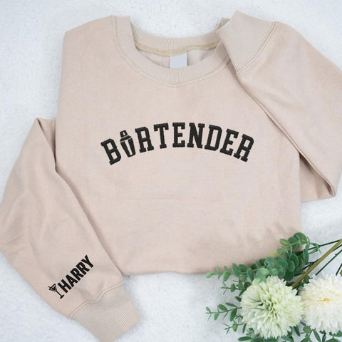 MAPrints Personalized Bartender Embroidered Sweatshirt, Funny Bartending Gift For Bartender Barista Shirt Cocktail Sweatshirt