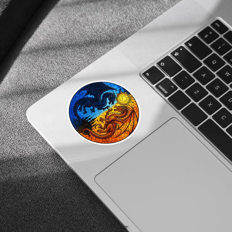 (3PCS) Sun and Moon Dragon Sticker, Fantasy Fire and Ice Dragon Vinyl Decal 3 inches Waterproof for Laptop, Journal, Water Bottle, Car, Scrapbook – Elemental Balance Sticker for Gamers 3 Inch