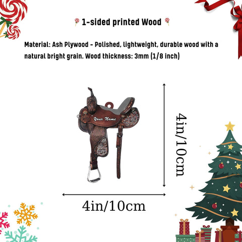 Tinoshop Custom Horse Saddle Christmas Ornament, Personalized Flat Ornament for Cowboy Cowgirl, Horseback Riding Ornament, Horse Racing Ornament, Cowboy Christmas Ornaments (ON45)