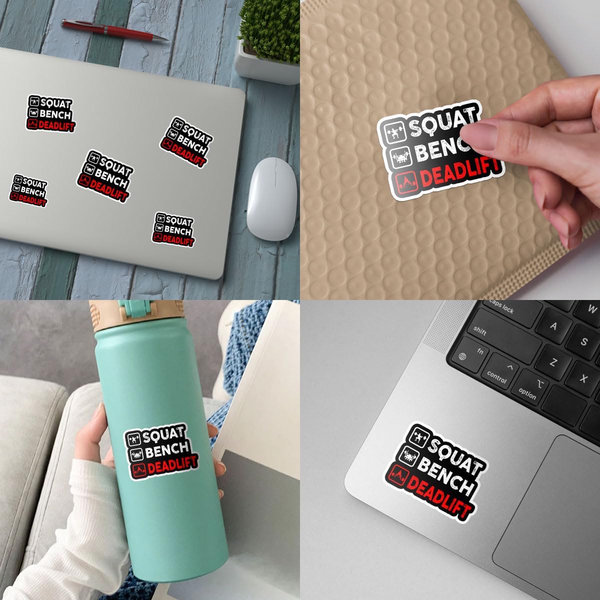 3 Pcs Squat Bench Deadlift Sticker, Gym Workout Power Lifting Accessories, Bodybuilding Stickers for Cars - Vinyl Sticker 3 Inches for Water Bottles Laptop Phone Car Window Helmet