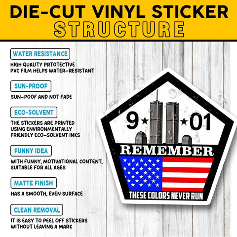 (3PCS) 9/11 Remember Sticker, These Colors Never Run Patriotic USA Flag Twin Towers Memorial Decal Waterproof Vinyl for Car, Laptop, Helmet, Water Bottle – Gift for Veterans and Patriots 3 Inch