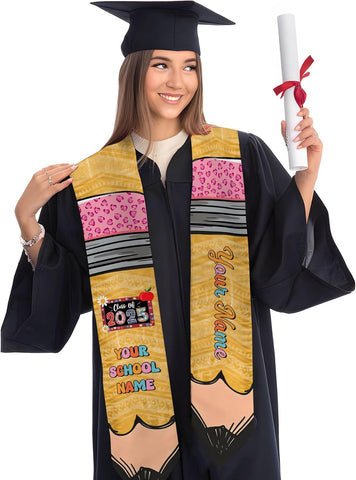 Pretyprints Personalized Class Of 2025 Teacher Graduation Stole Custom Teacher Pencil Graduation Sash Gift College Graduation