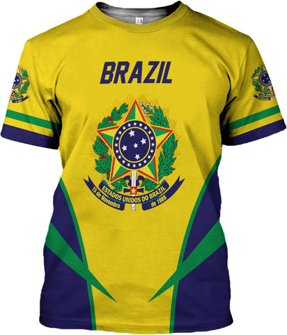 Personalized Brazil Brazilian Flag Brasil Bandera Bandeira T-Shirt Brazil Football Soccer 3D Shirts Gift for Men Women