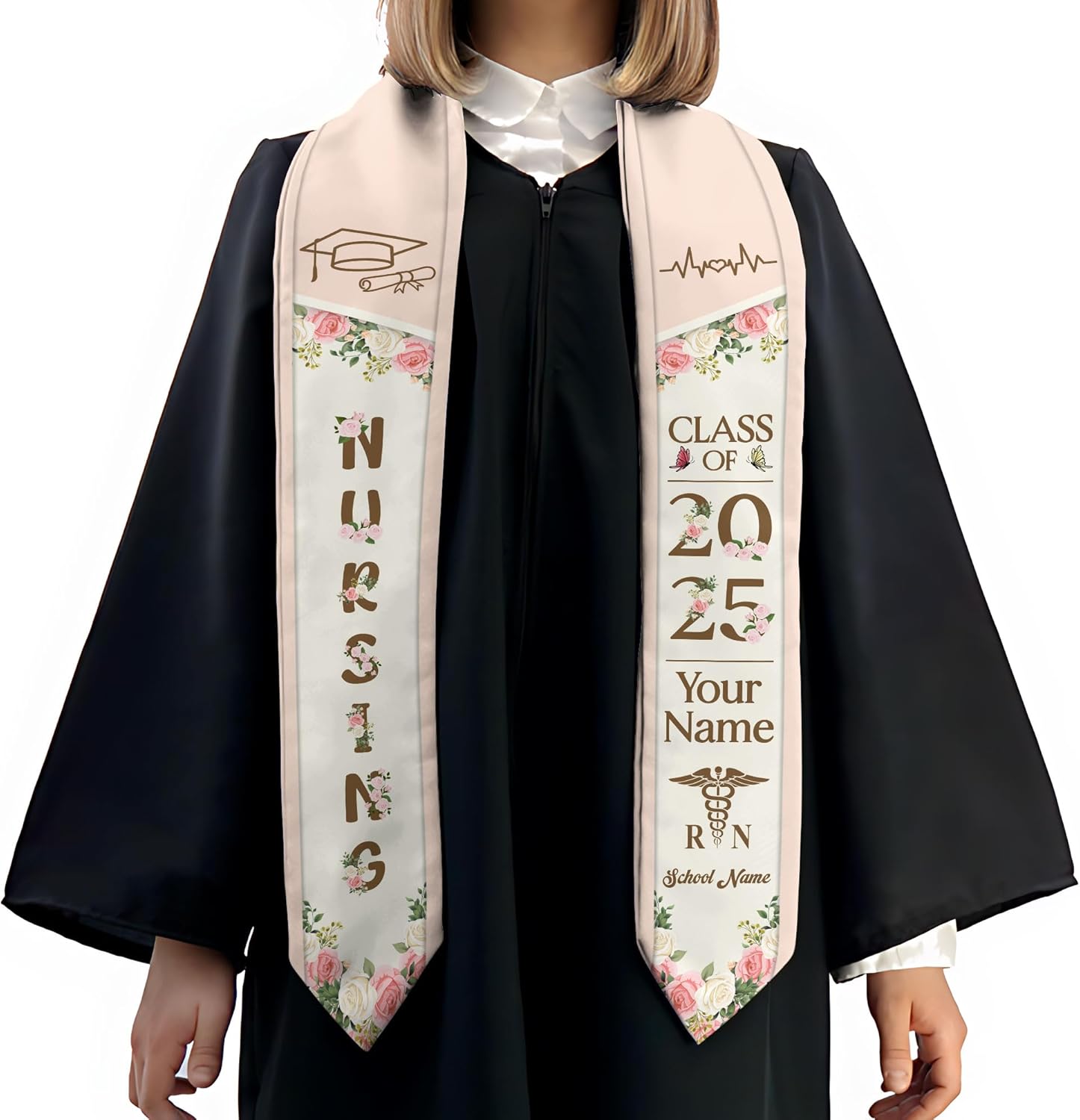 Pretyprints Custom Nurse Sash Graduation, RN Graduation Stole Gifts for Friends Nursing Student Senior Class Of 2025