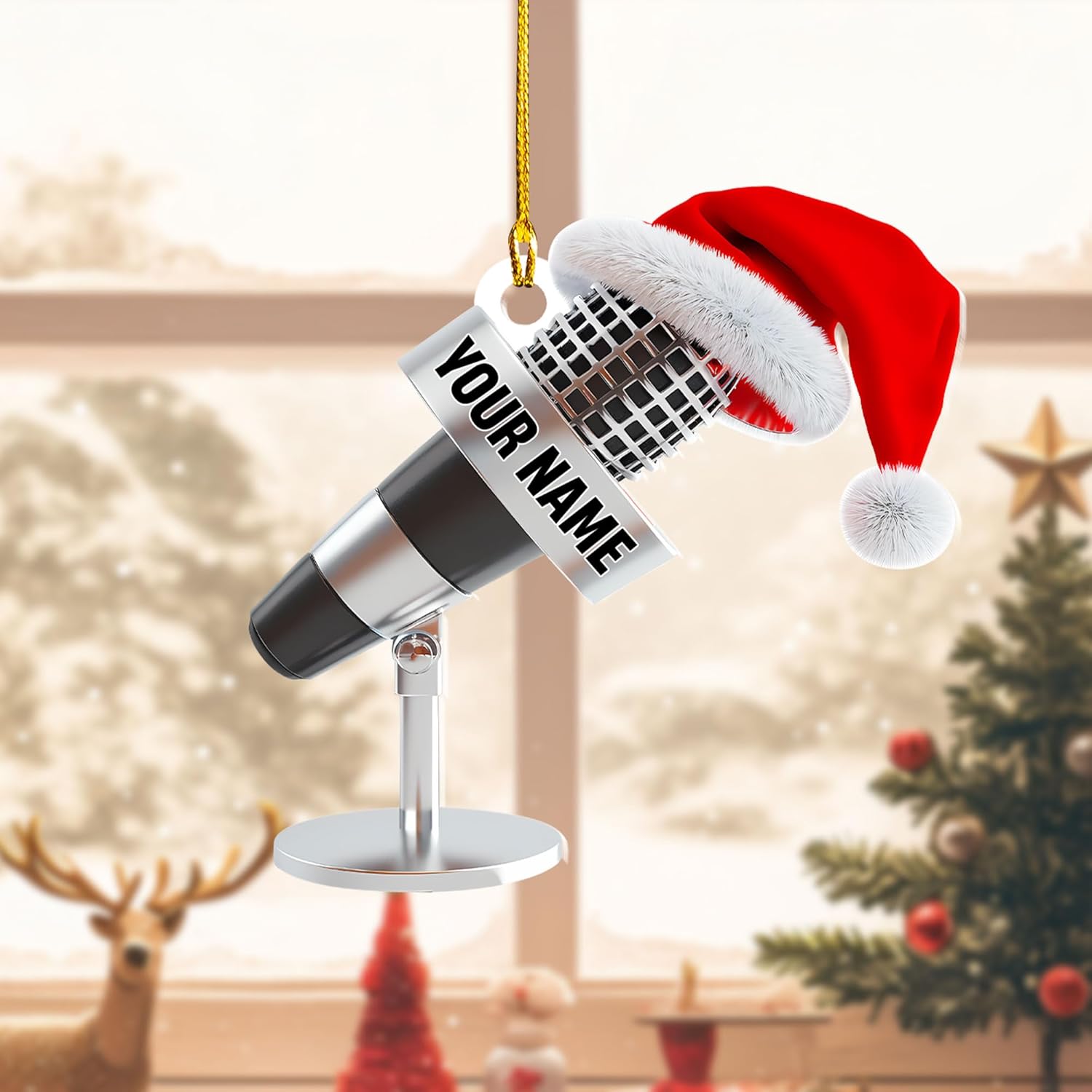 Personalized Microphone Ornament 2024 Singing Christmas Ornament Microphone Christmas Ornament Singing Ornament Concert Christmas Ornament Music Symbol Ornament (Acrylic, Style 3)