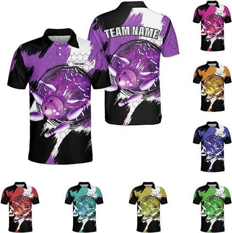 Mostprints Custom 3D Bowling Polo Shirts Personalized Jersey Men Women Team Name Unisex Bowling Shirt Jerseys