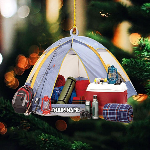 Suseaz Personalized Camping Ornament, Camping Wood Plastic Ornament Travel Trailer Shaped Acrylic Ornament, Gifts for Camping Lovers, Him, Her, Camping Christmas Ornament, Christmas Tree Decor (PC17)