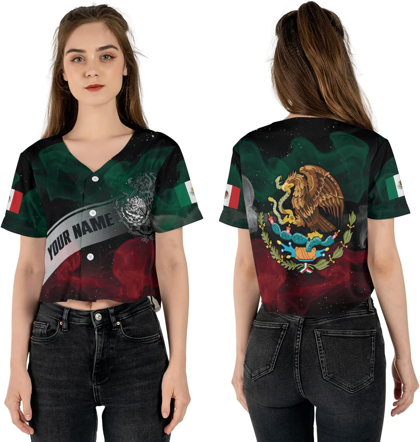 Personalized Name Mexico Crop Top Baseball Jersey Shirt, Mexican Jersey for Women, Jersey Mexico Shirt 3D Gifts (BJ78)