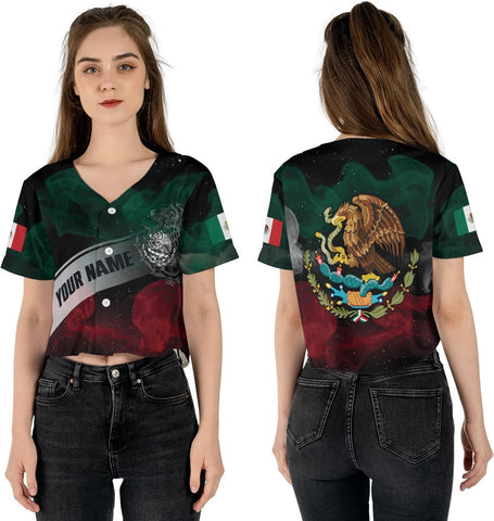 Personalized Name Mexico Crop Top Baseball Jersey Shirt, Mexican Jersey for Women, Jersey Mexico Shirt 3D Gifts (BJ78)