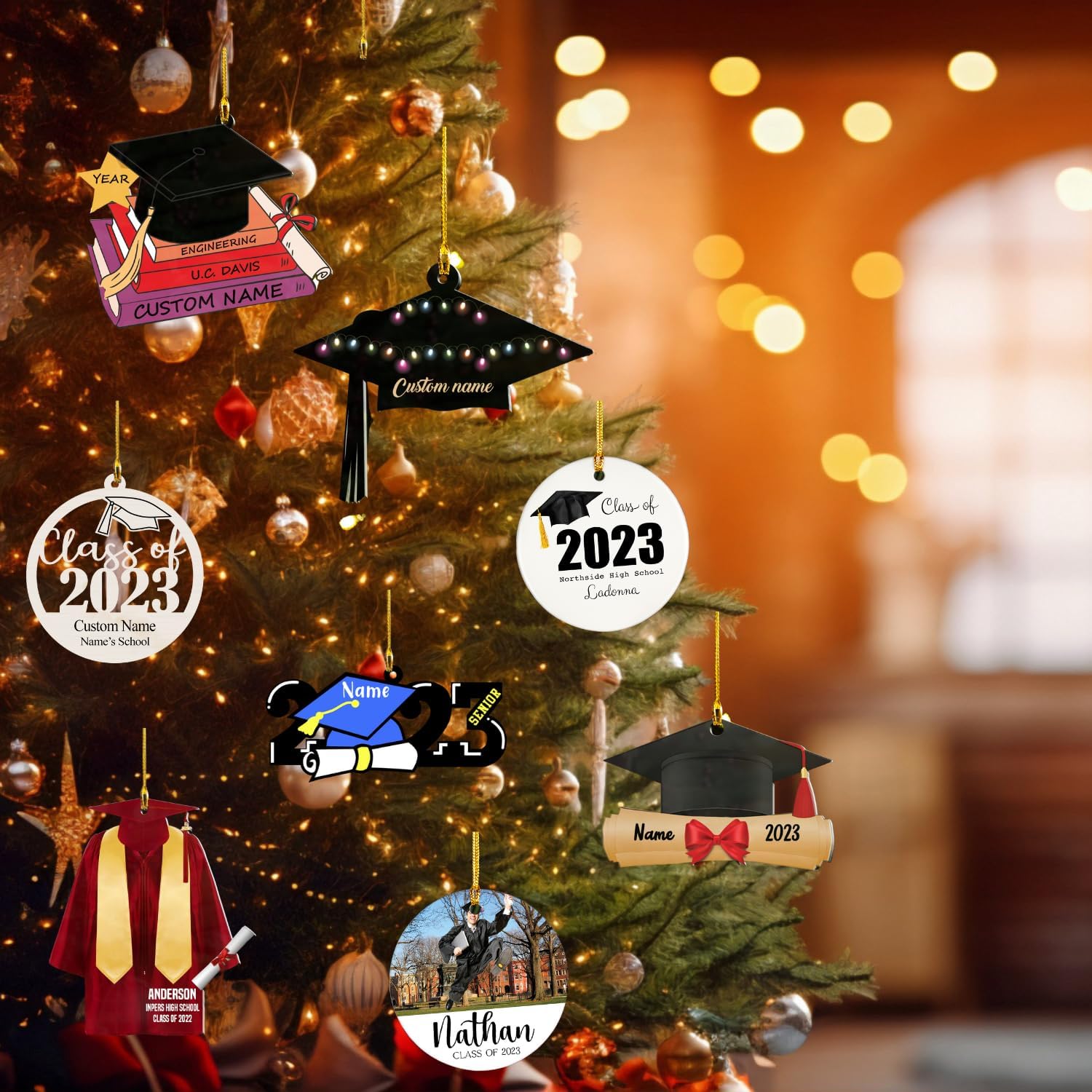 Suseaz Personalized Graduation Christmas Ornament 2025, Custom Class of 2025 Christmas Ornament Tree Decor, Graduation Gift Gifts for Graduate, Him, Her, Friends, Graduation Gown Hat Ornament (ON185)