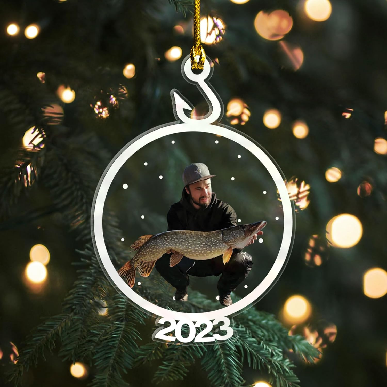Personalized Photo Fishing Ornaments for Christmas Tree, Fish Ornament, Fishing Decorations Flat, Fishing Vest and Hat Ornament,Custom Photo Christmas Ornament 2023,Gift for Fishing Lover (Fishing 11)