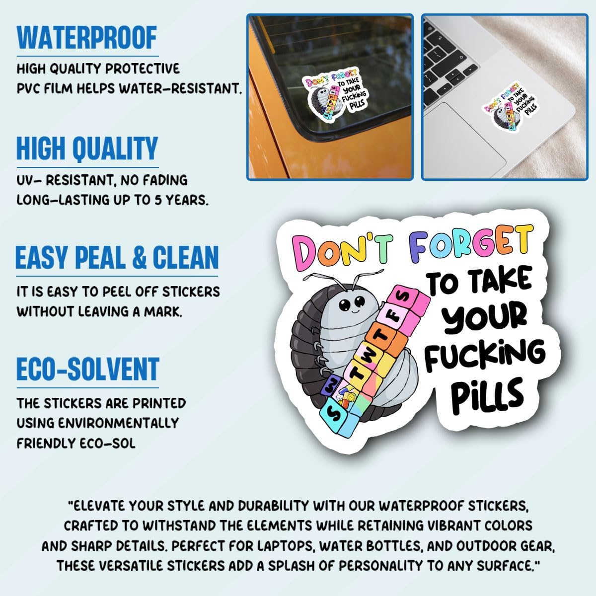 3Pcs Don't Forget to Take Your Fucking Pills Sticker Pills Medication Gifts Don't Forget to Take Your Meds Stickers Medicine Reminder Vinyl Car Decal for Laptop Water Bottle Toolbox Phone Case 3"