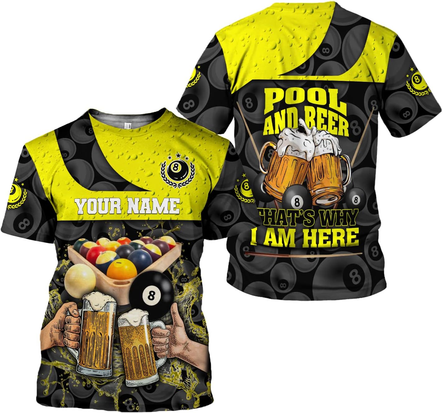 AOVL Personalized Billiard Shirts 3D Billiard Shirt Custom Billiard Flag Shirt Men's Pool Billiards Shirt 8 Ball Men Women