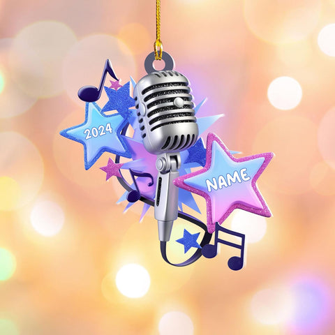 Personalized Microphone Ornament 2024 Singing Christmas Ornament Microphone Christmas Ornament Singing Ornament Concert Christmas Ornament Music Symbol Ornament (Acrylic, Style 5)