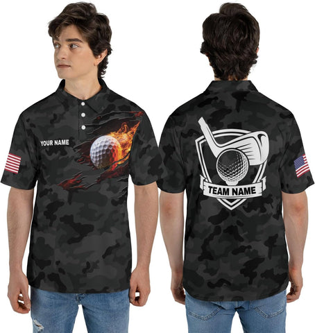 AOVL Personalized 3D Funny Golf Polo Shirt for Men Men's Golf Polo Shirts Custom Name and Team Name Golf Polo Gift for Dad