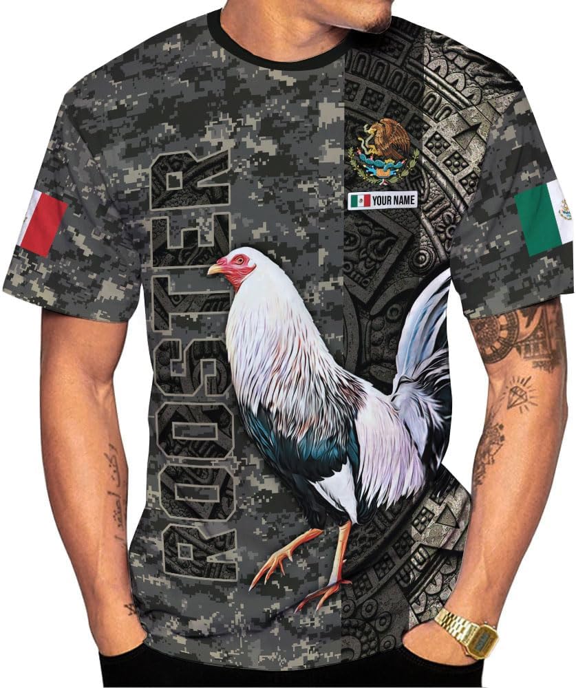 Woseprints Personalized Name Mexican Shirts for Men, Rooster Mexico Shirts for Men, Mexico Shirt Eagle Flag Mexican Eagle