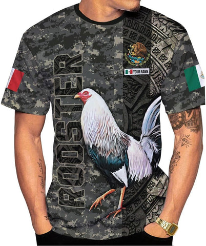 Woseprints Personalized Name Mexican Shirts for Men, Rooster Mexico Shirts for Men, Mexico Shirt Eagle Flag Mexican Eagle