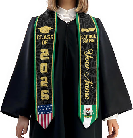 Pretyprints Custom Nigerian Graduation Sash Nigeria Graduation Stole Personalized Nigerian American Flag Graduation Sash 2025