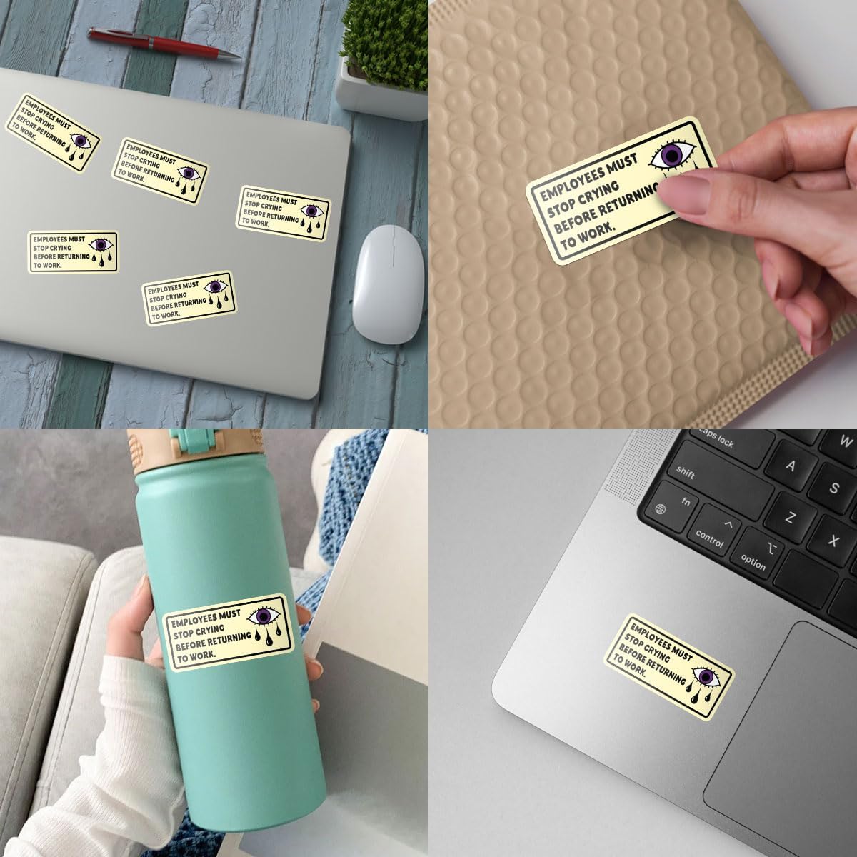 (3pcs) Employees Must Stop Crying Before Returning to Work Sticker, Employees Work Sticker, Workplace Crying Sticker Die-Cut Waterproof Vinyl Sticker Laptop Water Bottle Window Phone Helmet