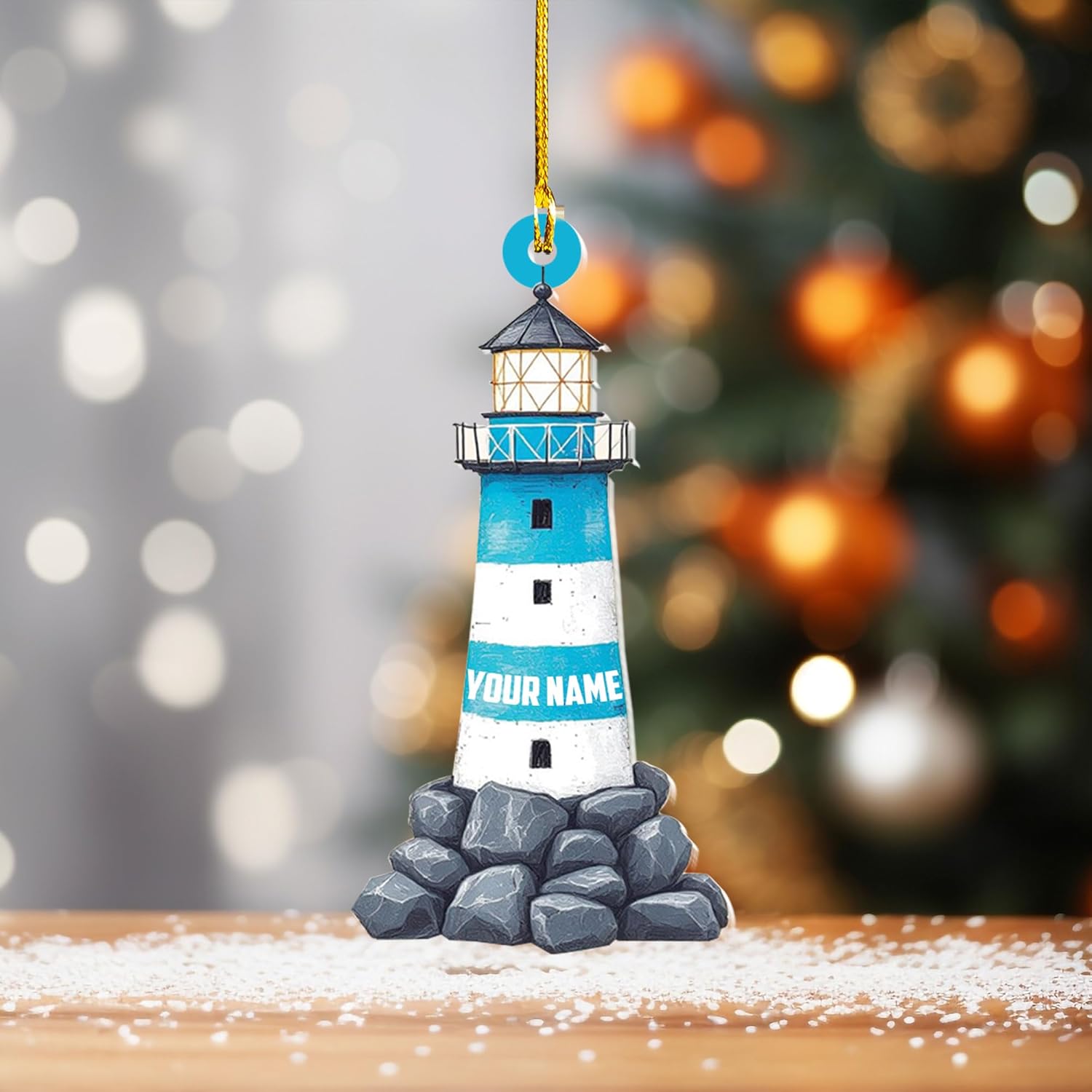 Personalized Lighthouse Ornaments for Christmas Tree, Lighthouse Wood Acrylic 2D Flat Ornament, Coastal Lighthouse Ornament, Ocean Themed Hanging Ornaments, Gift for Lighthouse Lovers (LH 3)