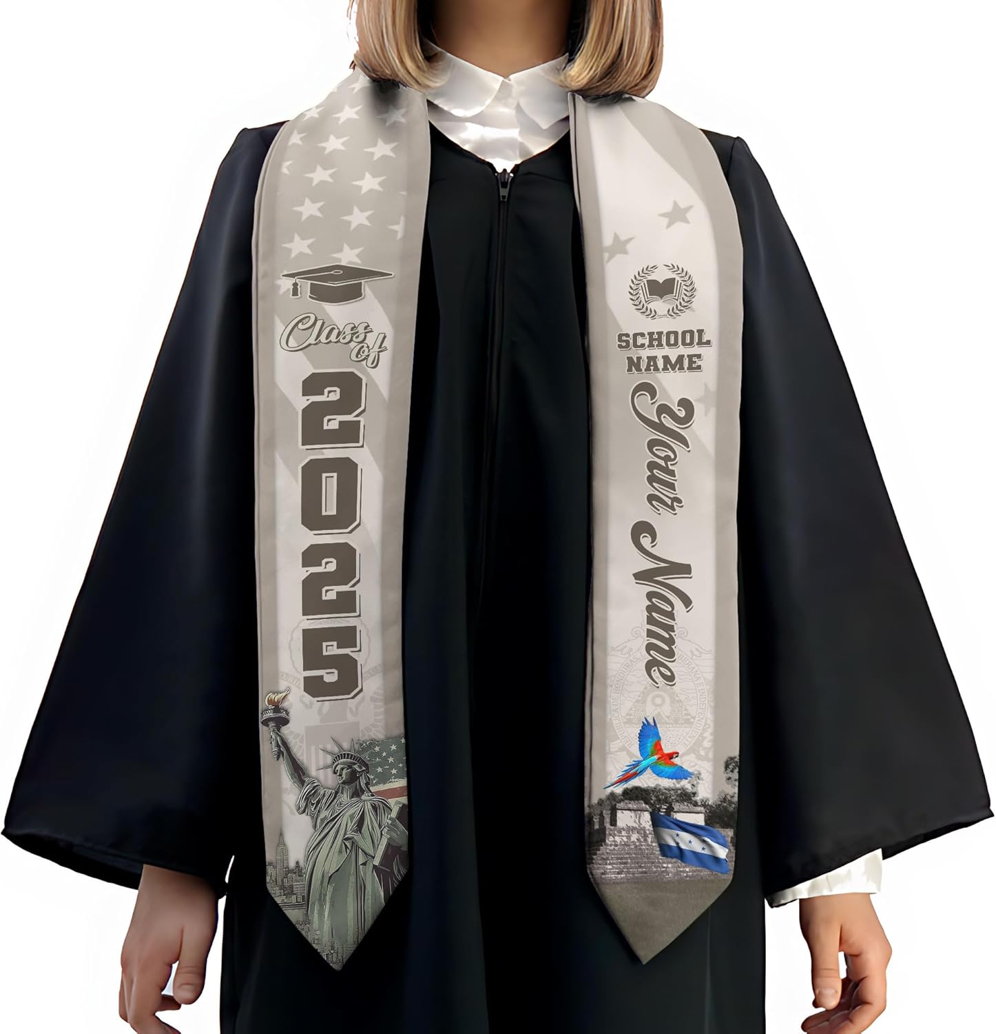 Pretyprints Honduran Graduation Sash, Custom Honduran American Flag Graduation Sash 2025, Honduras Graduation Stole