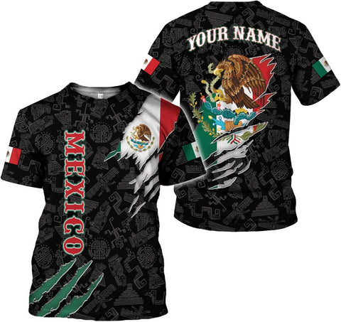 HomeDesign Custom Mexico Shirts Personalized Name Mexican 3D Flag Shirt for Men Women Aztec Unisex US Eagle Pride Camisas