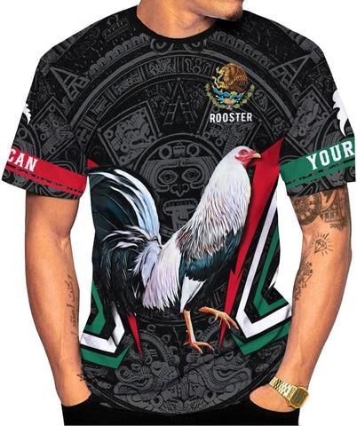 Woseprints Personalized Name Mexican Shirts for Men, Rooster Mexico Shirts for Men, Mexico Shirt Eagle Flag Mexican Eagle
