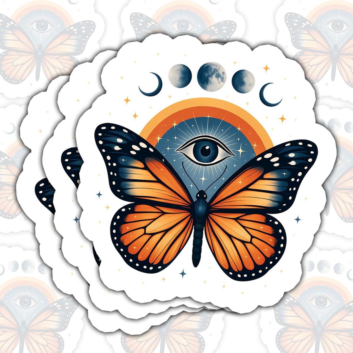 3PCS Wild and Free Butterfly 3" Sticker, Butterfly Eyes Sticker, Wild Butterflies Stickers, Dreamy Nature Vinyl Stickers Gift Decor for Laptop Water Bottle Car Phone Helmet Window Kindle Notebook