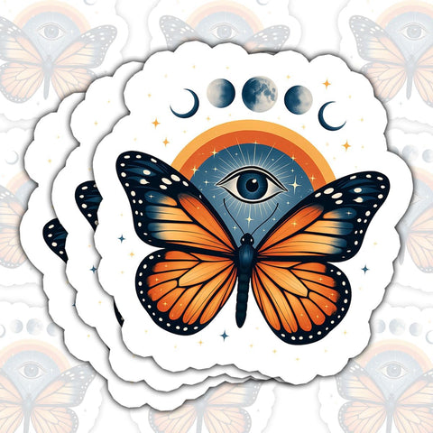 3PCS Wild and Free Butterfly 3" Sticker, Butterfly Eyes Sticker, Wild Butterflies Stickers, Dreamy Nature Vinyl Stickers Gift Decor for Laptop Water Bottle Car Phone Helmet Window Kindle Notebook