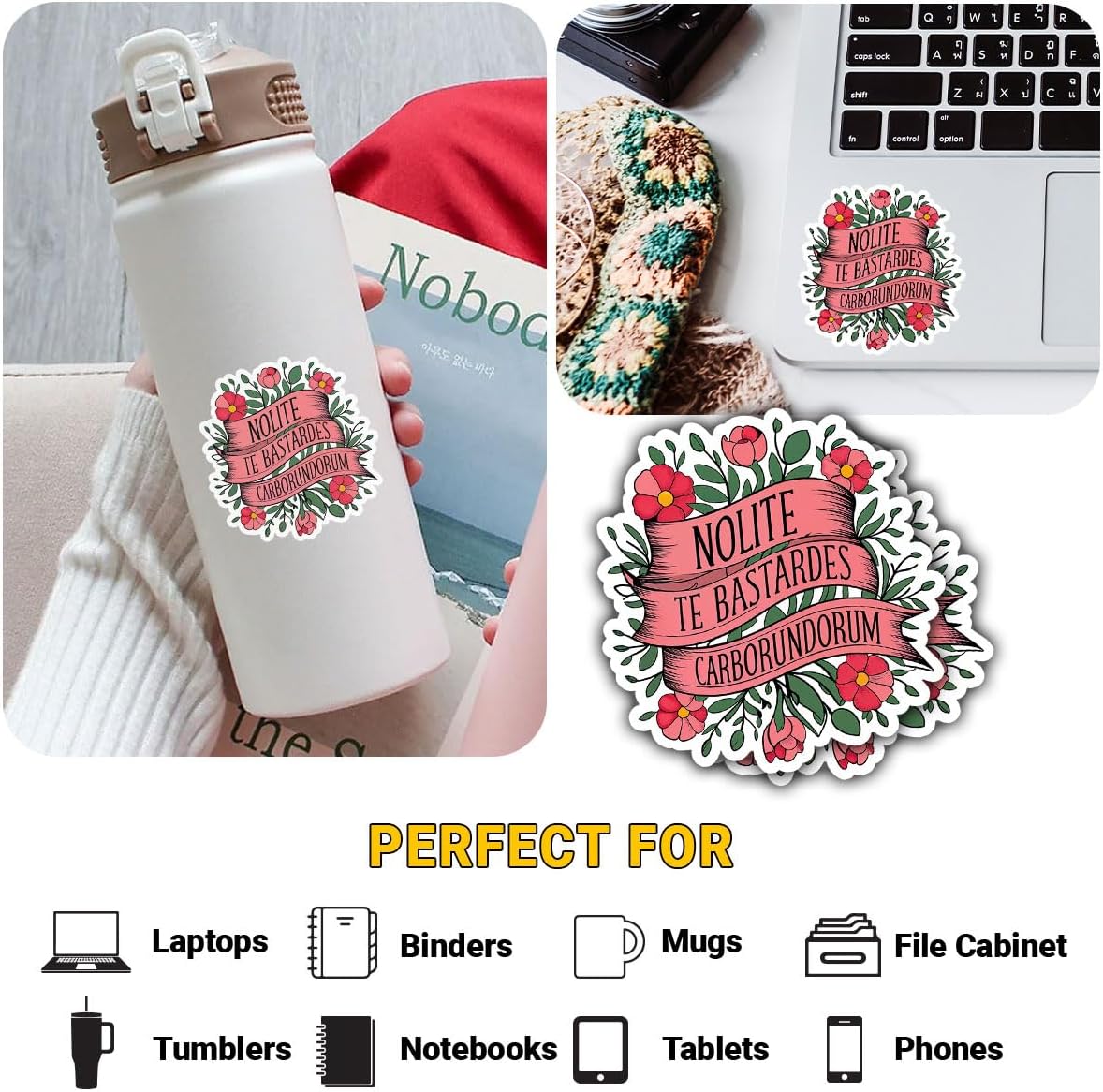 (3 PCS) Nolite Te Bastardes Carborundorum Sticker Empowerment Quote Vinyl Decal Waterproof for Laptop, Water Bottle, Phone Case, Car Gift for Feminists, Book Lovers (3 Inch)