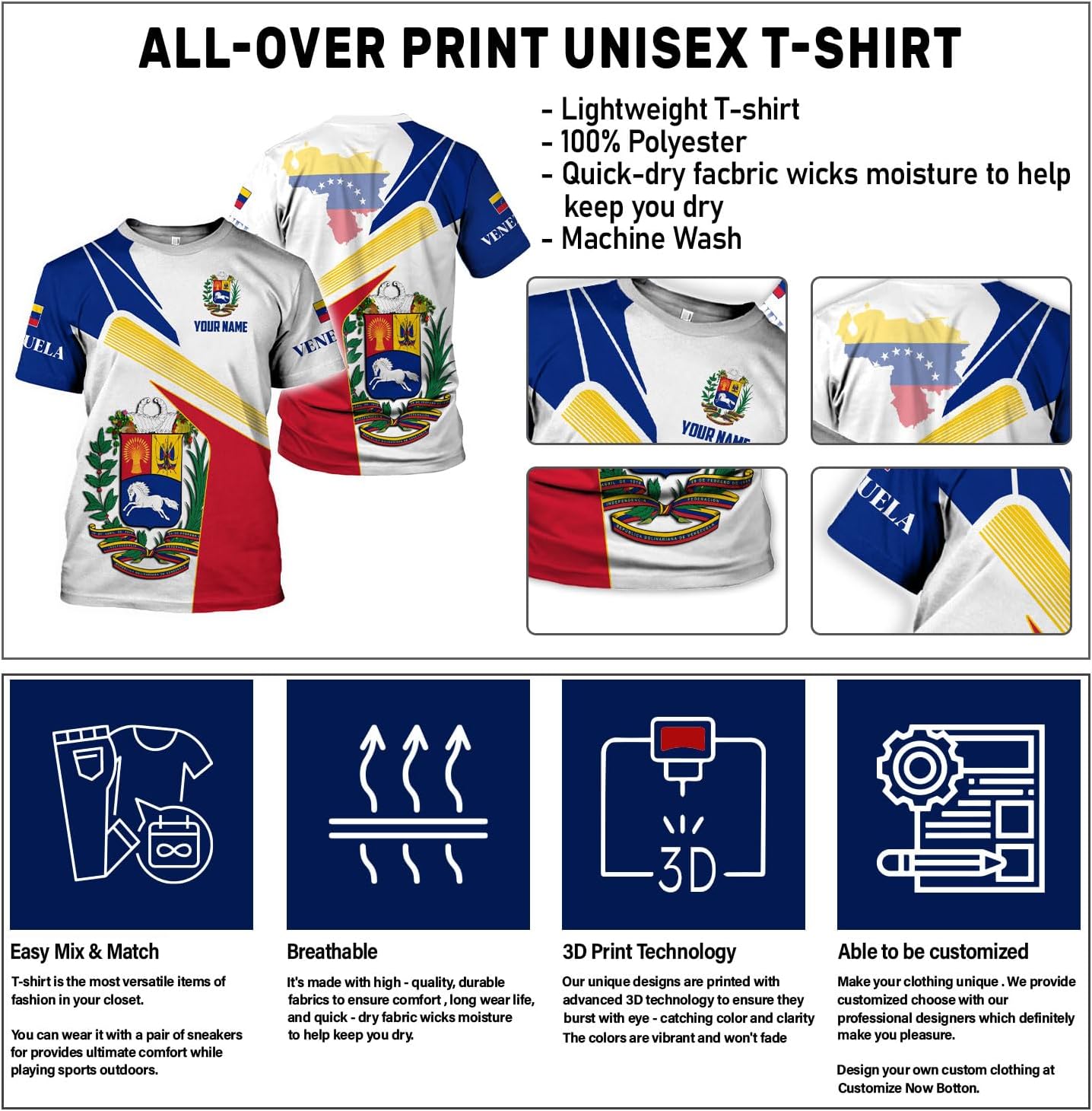 Royal Fight Personalized Coat of Arms Shirt with Venezuela Flag - Pride Shirts for Men & Women